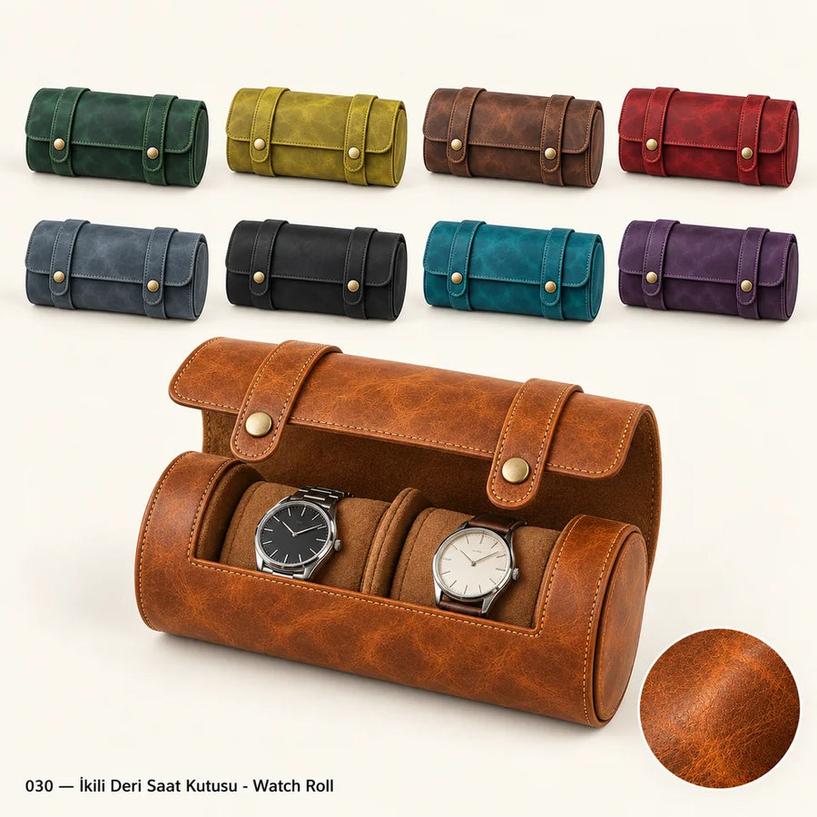 İkili Gerçek Deri Saat Kutusu · Watch Roll